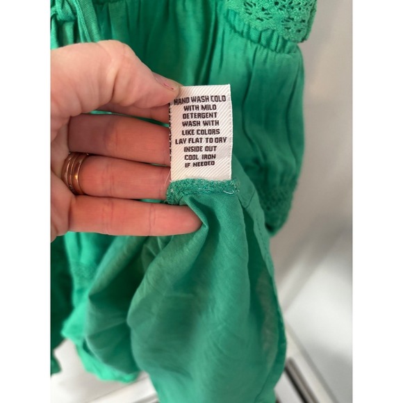 Vintage Havana Kelly Green Ruffle Crochet Tiered Sundress boho revival Large - Picture 8 of 8